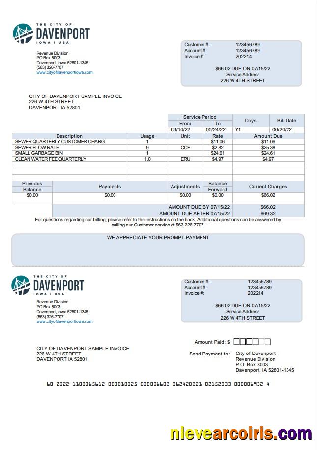 USA Iowa City of Davenport utility bill